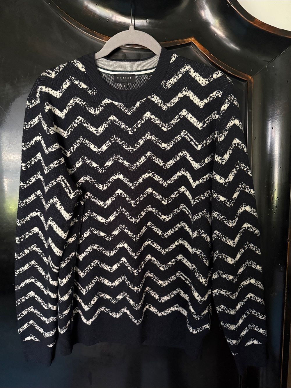 Ted Baker Black and White Zigzag Crewneck Sweater